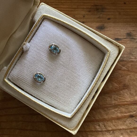 💛 14k White Gold Oval Aquamarine Earrings - Picture 5 of 10